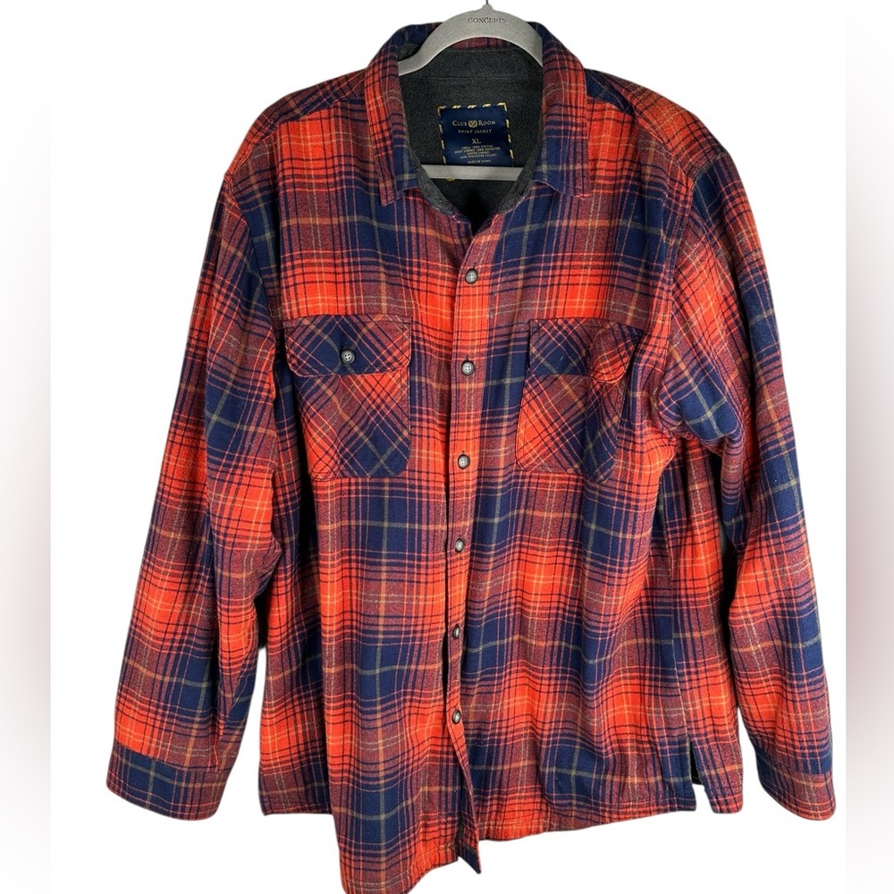 Club Room Men's Red & Blue Plaid Fall Winter Casual Shirt Jacket Shacket Size XL
